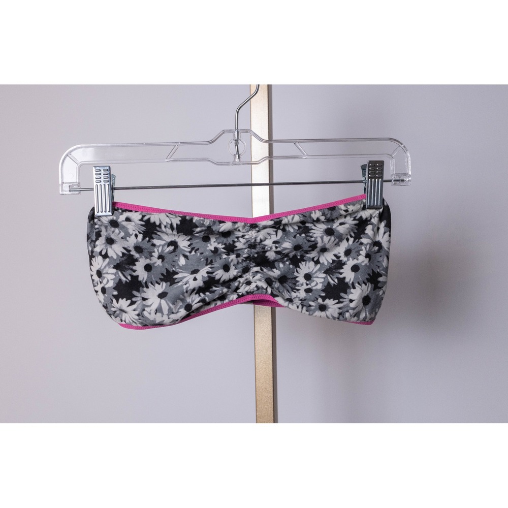 PINK Victoria's Secret Cotton Bandeau Bralette Black Gray Floral Ruched Size L